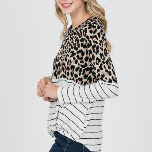 Leopard /stripe tunic with knot front - Picture 1 of 1
